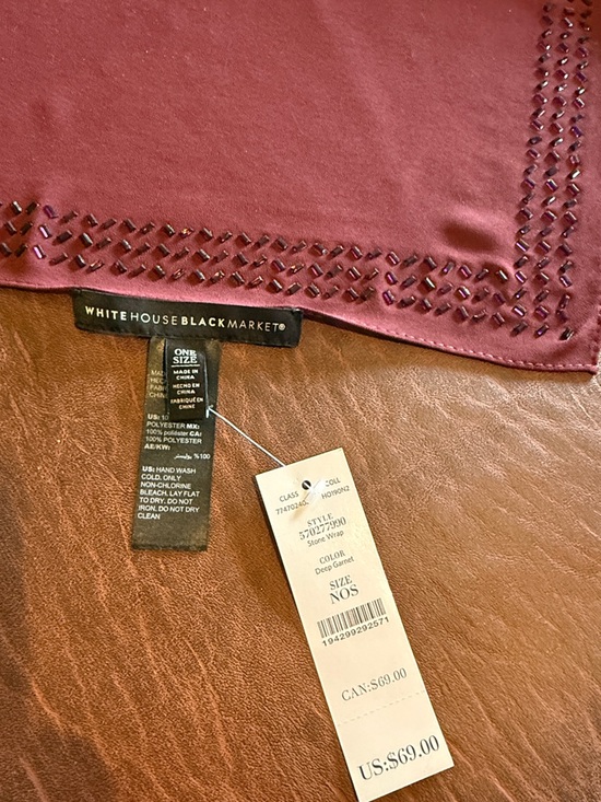 White House Black Market Deep Garnet Beaded Scarf - Picture 2 of 5